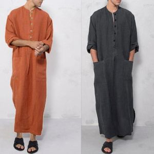 Vêtements ethniques Robes de caftan musulman Moyen-Orient Jubba Thobe Col montant pour W / Button Design Four Seas