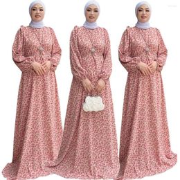 Vêtements ethniques Musulman Kaftan Robe pour femme à manches longues Floral Imprimé Lâche Turquie Robe Élégant Casual Vacances Abayas Islamique Ramadan