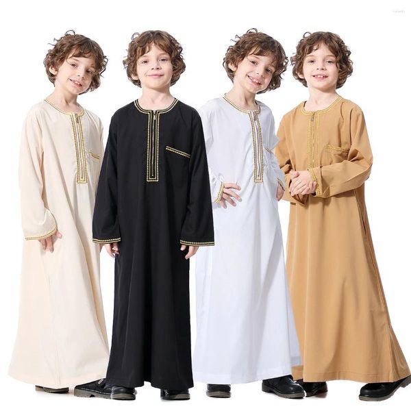 Vêtements ethniques Musulman Enfants Garçons Jubba Thobe Dubaï Turquie Ramadan Saoudien Arabe Kaftan Robe Robe Islamique Djellaba Dishdasha Eid Abaya