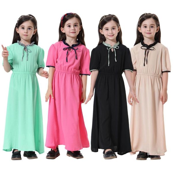 Vêtements ethniques musulman enfants filles Abaya Maxi robe vêtements islamiques saoudien malaisie enfants Robes Robes longue plage d'été