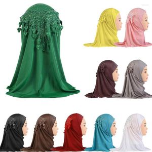 Etnische Kleding Moslim Kinderen Meisjes Instant Hijab Tulband Bloem Kant Strass Hoeden Kind Islamitische Gebed Een Stuk Amira Underscarf Sjaal