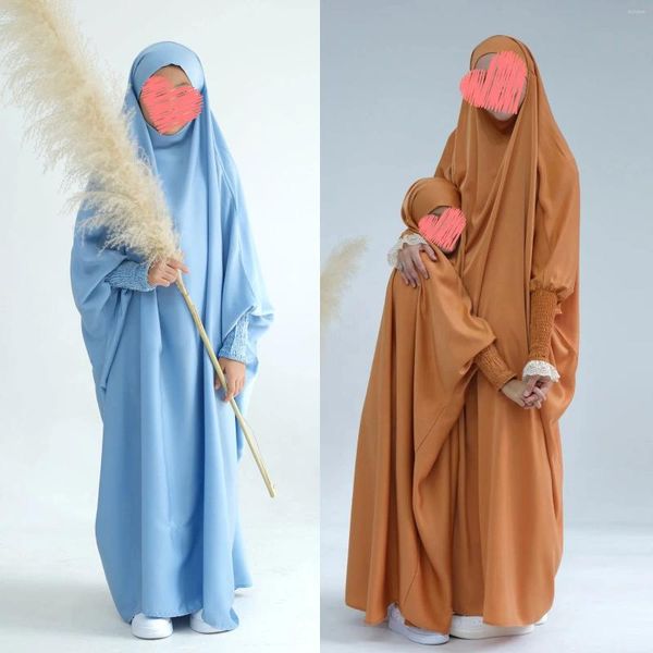 Vêtements ethniques Enfants musulmans Prière Abaya One Piece Jilbab Modest Islamique Long Khimar Robe pour enfants entièrement couverte 3-11 ans Kimono arabe