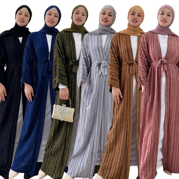 Vêtements ethniques Kimono musulman Cardigans islamique Eid rayé ouvert Abaya femmes élégant caftan arabe mode longues robes de soirée tunique