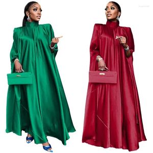 Etnische kleding moslim dame elegante satijnen jurk hoge hals losse swing abaya islamitische mode gewaad bescheiden lange vrouwen Afrikaanse maxi jalabiya