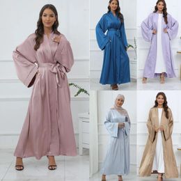 Ethnische Kleidung Muslimische Dame Offene Abaya Lange Strickjacken Frühling Sommer Satin Islamische Frauen Arabischer Kimono Klassischer Kaftan S-2XL