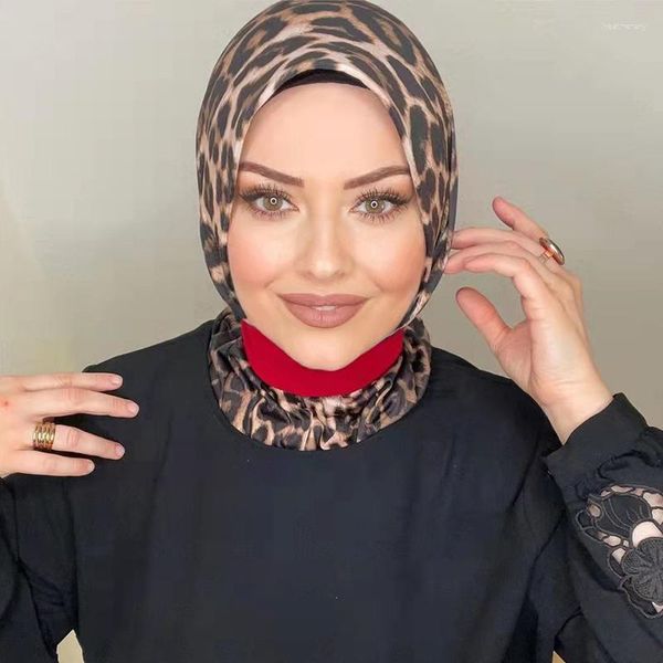 Ropa étnica Musulmán Estampado de leopardo Hijab Caps Abaya Shawl Pañuelo en la cabeza para mujeres Vestido Jersey Bufanda Moda Turbante Head Wrap Islámico Headwrap