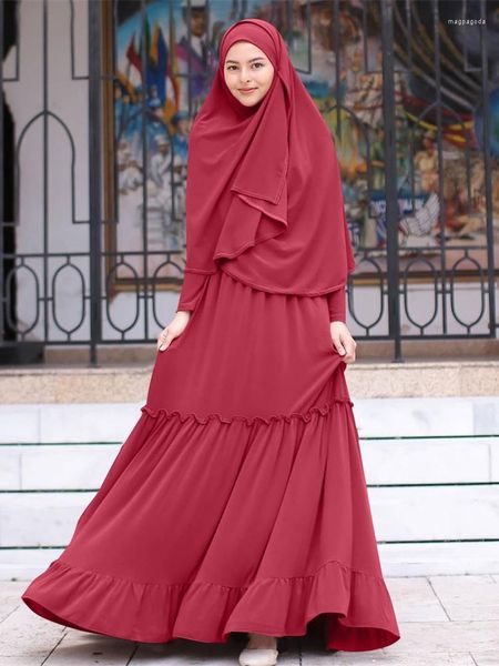 Ropa étnica musulmán largo Khimar Abaya vestido Malasia Turquía adoración islámica túnica Hijab pañuelo para la cabeza Dubai ropa árabe conjunto de 2 piezas