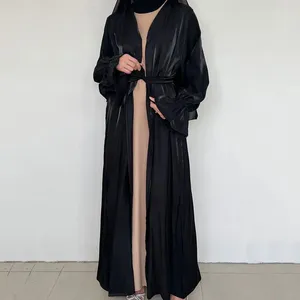 Etnische kleding Moslim Lang Satijn Open Abaya Dubai Luxe Arabische Robe Cardigan Zomer Zonneveiler Shiny -jurken Islamitisch voor vrouwen Kimono
