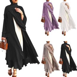 Etnische kleding moslim lange mouw flowy maxi vest islamitische open voorkant kimono abaya robe kalkoen kaftan massieve kleur riem loskleding