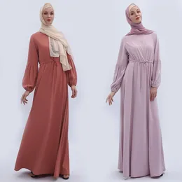 Etnische kleding Moslim Moslim Lange mouw Puff Elastische manchet Nieuwste Abaya -jurkontwerpen voor vrouwen Dubai