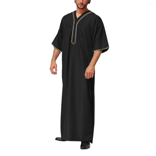 Vêtements ethniques Musulman Lâche Jubba Thobe Hommes Casual Arabe Dubaï Robe Manches Moyennes Bouton Chemise Longue Robes Kaftan Arabie Saoudite