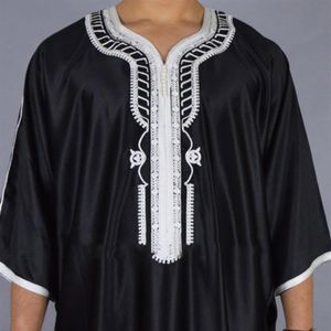 Etnische Kleding Moslim Man Kaftan Marokkaanse Mannen Jalabiya Dubai Jubba Thobe Katoenen Lange Shirt Casual Jeugd Zwart Gewaad Arabische Kleding p256o