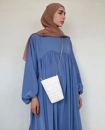 Etnische Kleding Moslim Maxi Jurk Abaya Femme Effen Kleur Gewaad Voor Vrouwen Islamitische Dubai Ramadan Eid Mubarak Gebed Kleding Bescheidenheid kaftan
