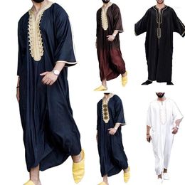 Etnische kleding Moslim mannen Jubba Thobe Arabisch Pakistan Dubai Kaftan Abaya Casual Long Blouse Dress Galabia Robe Ramadan -kostuums