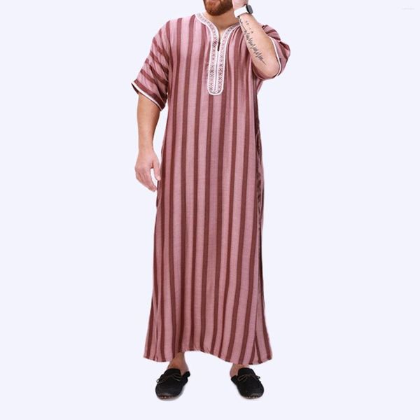 Ropa étnica musulmana hombres Jubba Thobe Kaftans vestido Ramadán bordado Dishdasha túnica árabe suelta blusa larga vestido Eid Mubarak