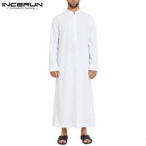 Vêtements ethniques hommes musulmans Jubba Thobe manches longues couleur unie robes respirantes col montant islamique arabe caftan Abaya S-5XL INCERUN 230317