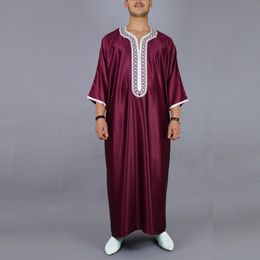 Etnische kleding Moslim heren Jubba Thobe korte mouw effen kleur borduurwerk ademend traditionele islamitische kleding Saoedi-Arabië Kaftan Abaya 230529