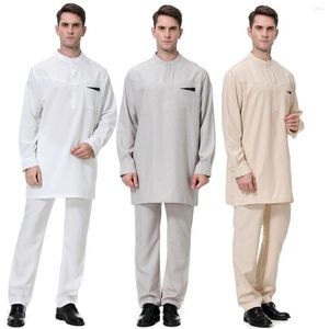 Vêtements ethniques Robe arabe pour hommes musulmans Ensemble deux pièces Robe islamique pour hommes