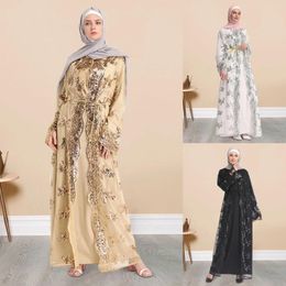 Ropa étnica Musulmán Medio Oriente Abaya Mujeres Kaftan Lentejuela Tradicional Bordado Maxi Vestido de manga larga Islámico Dubai Ramadán