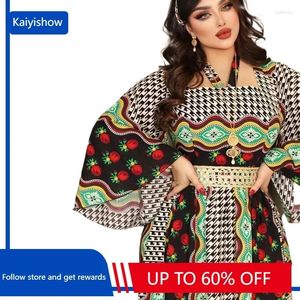 Vêtements ethniques Musulman Moyen-Orient Imprimé Robes Kraftan Vintage Flare Manches Halter Élégant Femmes Dubaï Abaya Robes De Fête