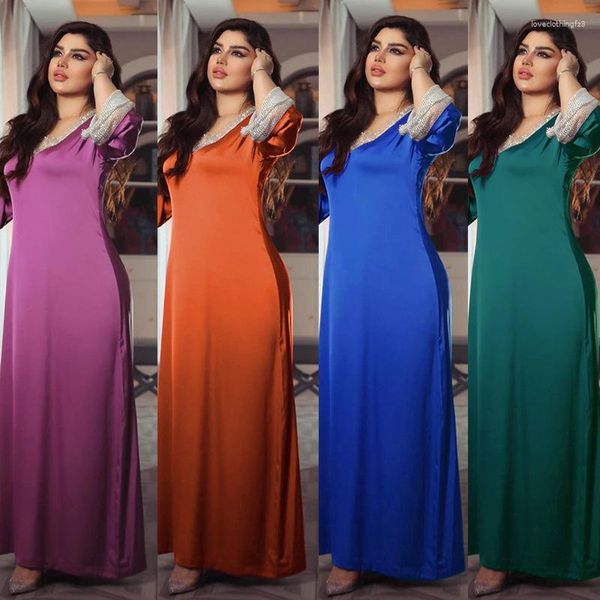 Vêtements ethniques Musulman Moyen-Orient Femmes Robe à paillettes Dubaï Turquie Islam Lâche Casual Femme Caftans Malaisie Arabie Saoudite Solide Large Ourlet