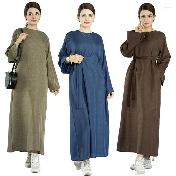 Vêtements ethniques Musulman Modeste Manches longues Lâche Femmes Abaya Robe Solide Couleur Inde Turquie Dubaï Robes Marocaines Style Simple Femme