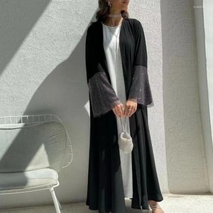 Etnische kleding Moslim uit Abaya Kaftans vrouwen Jilbabs Smocking Sleeve met strass gebed Cardigan Coat Islamitische Dubai Saoedische gewaad