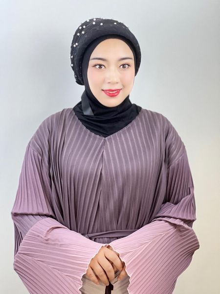 Vêtements ethniques Musulman Perle Éponge Bandeau Chapeau Turban Diamant Plissé Réglable À Lacets Femmes Turquie Usage Quotidien Culte