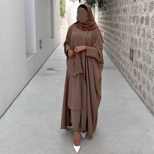 Vêtements ethniques Robe de prière musulmane 2 pièces Ensembles Plain Eid Abayas pour femmes Dubaï Ouvert Abaya Turquie Robes intérieures Africain Islam Ramadan