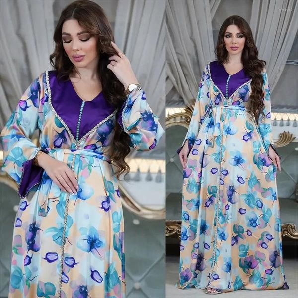 Vêtements ethniques Musulman Ramadan Eid Bangladesh Solide Broderie Twist Diamant Bouton Imprimé Robe Koweïtienne Marocaine Femmes Robe 500181