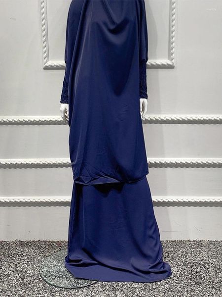 Vêtements ethniques Musulman Ramadan Eid Solide Modeste Ensemble Hijab Batwing Manches Blouse et Jupe Marocaine Oriental Femme Caftan Tenues avec écharpe