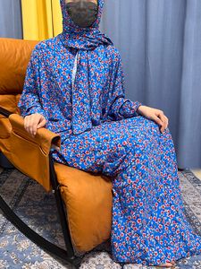 Ethnic Clothing Muslim Rayon Abayas For Women Ramadan Prayer Dubai Turkey Middle East Femme Robe Floral Loose African Dress Turban Attached 230529
