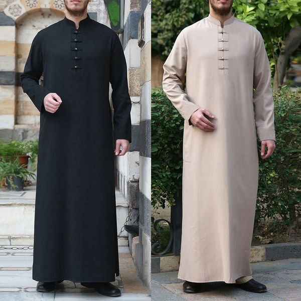 Vêtements ethniques Musulman Robe Hommes Jubba Thobe Arabie Saoudite Caftan Pour Homme Musulman Abaya Qamis Casual Mode Islamique Islam Robe Eid 230426