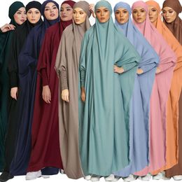 Vêtements ethniques Robe musulmane Couleur unie Robe longue Ramadan Prière Robe Hijab Gilbab Femmes Robe à capuche Voile Islam Dubai Robe unie 230529