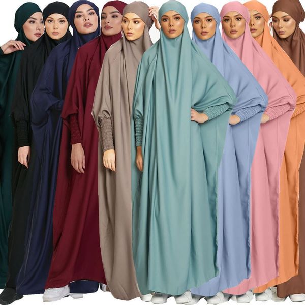 Vêtements ethniques Robe musulmane couleur unie Robe longue Ramadan prière Hijab Gilbab femmes voile à capuche Islam dubaï plaine 230412