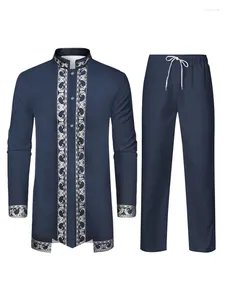 Vêtements ethniques Robe musulmane La robe traditionnelle des hommes arabes Impression de motif 3D Noir Blanc Jaune Bleu Marine Pantalon à manches longues