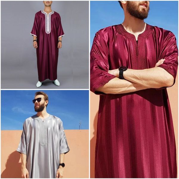 Ropa étnica Túnicas musulmanas Ropa de hombres islámicos Vestido bordado árabe Jubba Thobe Caballero de la boda de los hombres indios Thobe Kaftan Ropa Disfraces 230713