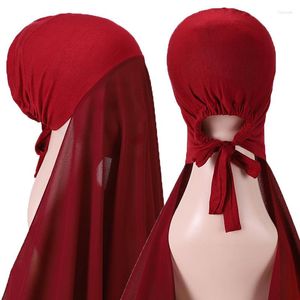 Vêtements ethniques Foulard musulman Mode européenne et américaine Perle Mousseline de soie Costume de couleur unie Baotou Foulard pratique