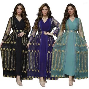 Etnische kleding moslim set abaya voor vrouwen chiffon zonnejurk borduur jas kaftan dubai avondjurk met lange mouwen bescheiden 2-delig