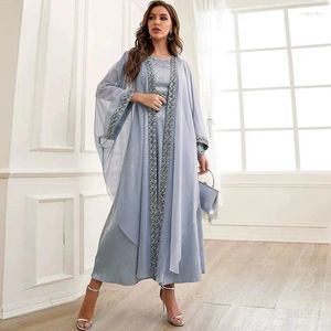 Vêtements ethniques Muslim Set Abaya Morocco Party Robes Maxi Abayas Elegant for Women Dubai Arabian Fashion broderie 2 Piece
