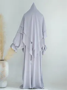 Vêtements ethniques Ensembles musulmans 2 couches Triangle Écharpe et modeste Abayas Robe islamique Femmes saoudiennes Khimar Kaftan Marocain Africain Germant