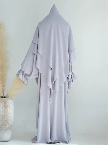 Vêtements ethniques Ensembles musulmans 2 couches Triangle Écharpe et modeste Abayas Robe islamique Femmes saoudiennes Khimar Kaftan Marocain Africain Germant