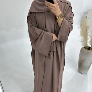 Etnische kleding Moslim stelt Eid Ramadan Open Abaya Women Kimono Inner Maxi Dress Hijab Set 3 stuks Turkije Kaftan Arab Long Robe Jalabiya