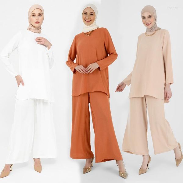 Vêtements ethniques ensembles musulmans pour femmes islamique 2 pièces costume femme plaine hauts pantalons élastiques 2023 Eid Ramadan modeste prière vêtements