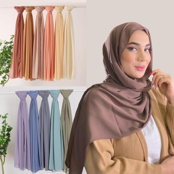 Ropa étnica Conjuntos musulmanes Monocromo Perla Gasa Bufanda larga Hijab Malay Hui Gasa Mantón Fino Transpirable Casual para mujeres