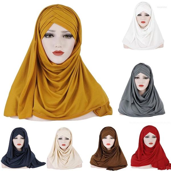 Ropa étnica Mantón musulmán Llano Suave Turbante Tie Head Warps para mujeres Leche Seda Jersey Hijab Bufanda Larga África Diadema