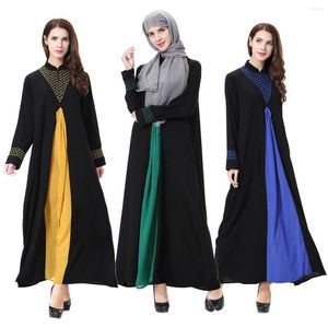 Vêtements ethniques Col montant musulman Robe à manches longues Dames islamiques Robe de couleur unie Robe arabe Kaftan Arabie Dubaï Femmes Culte Abaya