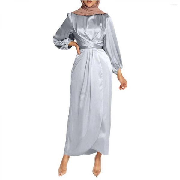 Vêtements ethniques Costume musulman uni dubaï Islam arabie saoudite turquie femmes Kimono Robe Satin Sexy Robe longue jupe Costume