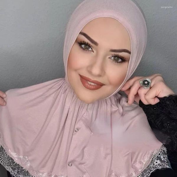 Ropa étnica Musulmán Verano Sudadera con capucha Hijabs para mujeres Algodón Elástico Head Wrap Cap Ladies Lace Sun Shade Capa Islam Bufanda interior