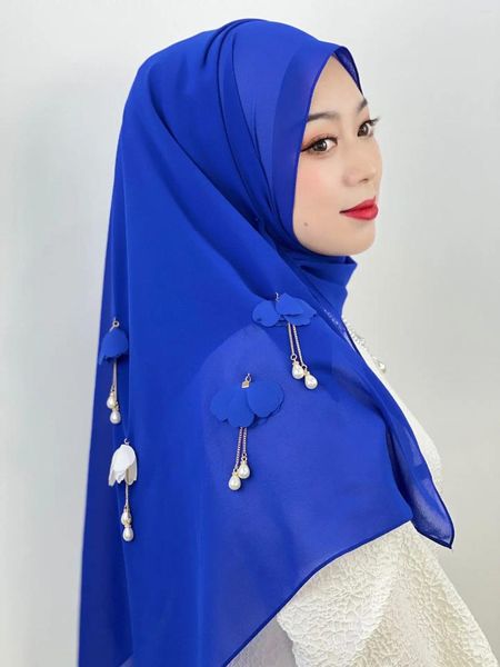 Vêtements ethniques Musulman Gland Fleur Foulard Dames 6 Couleurs Châle En Mousseline De Soie Robe Robe Solide Couleur Belle Écharpe Arabe Islamique Hijab